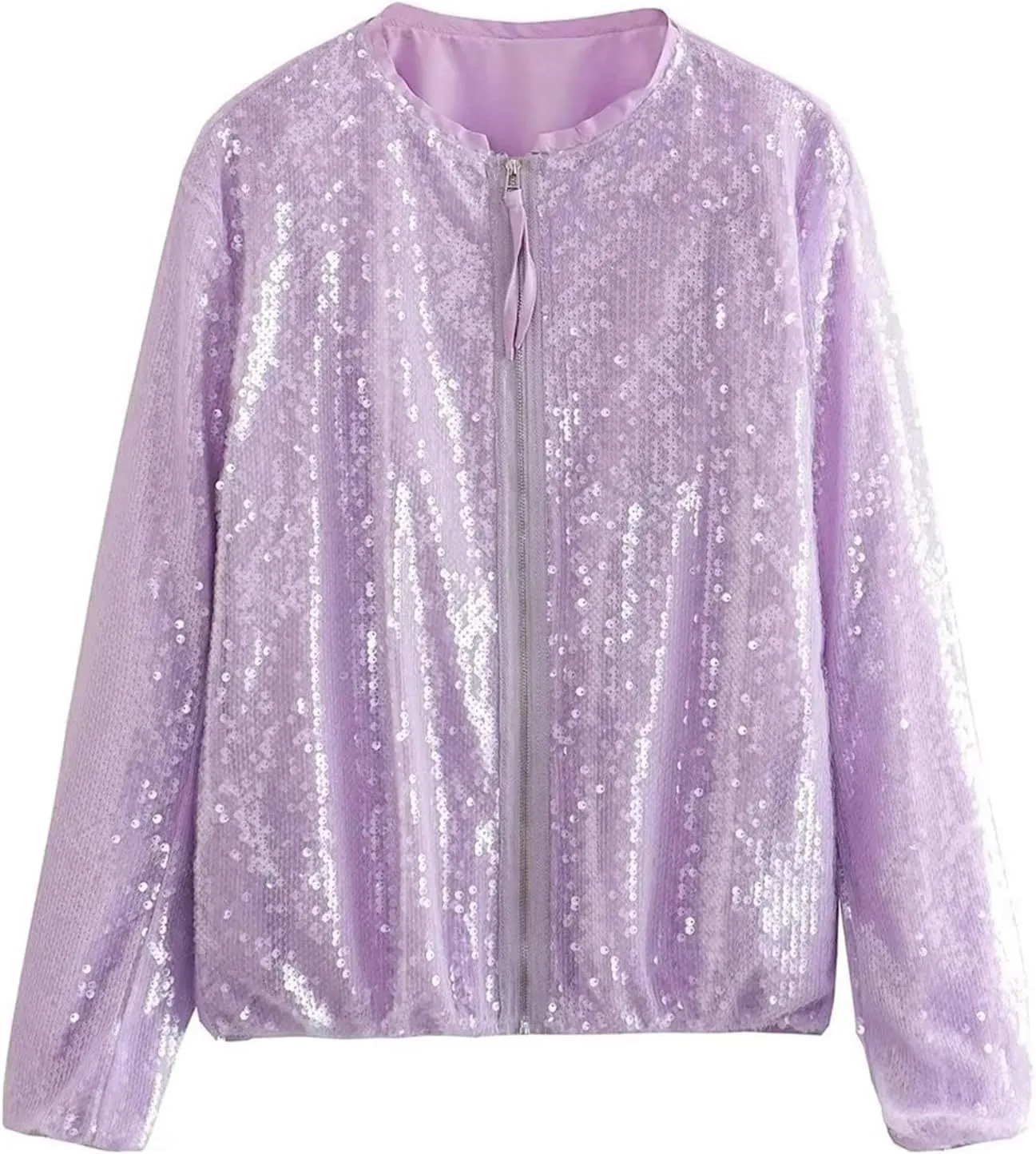 2023 Women's Sequin Jackets Long Sleeve Winter Baseball Coats Full Zip Sweatshirts Trendy Elegant Party Outwear Tops