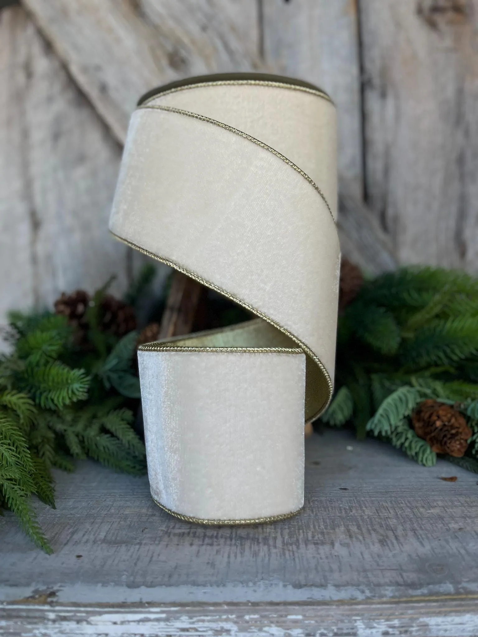 4" Cream White Flashy Velvet, Farrisilk Ribbon