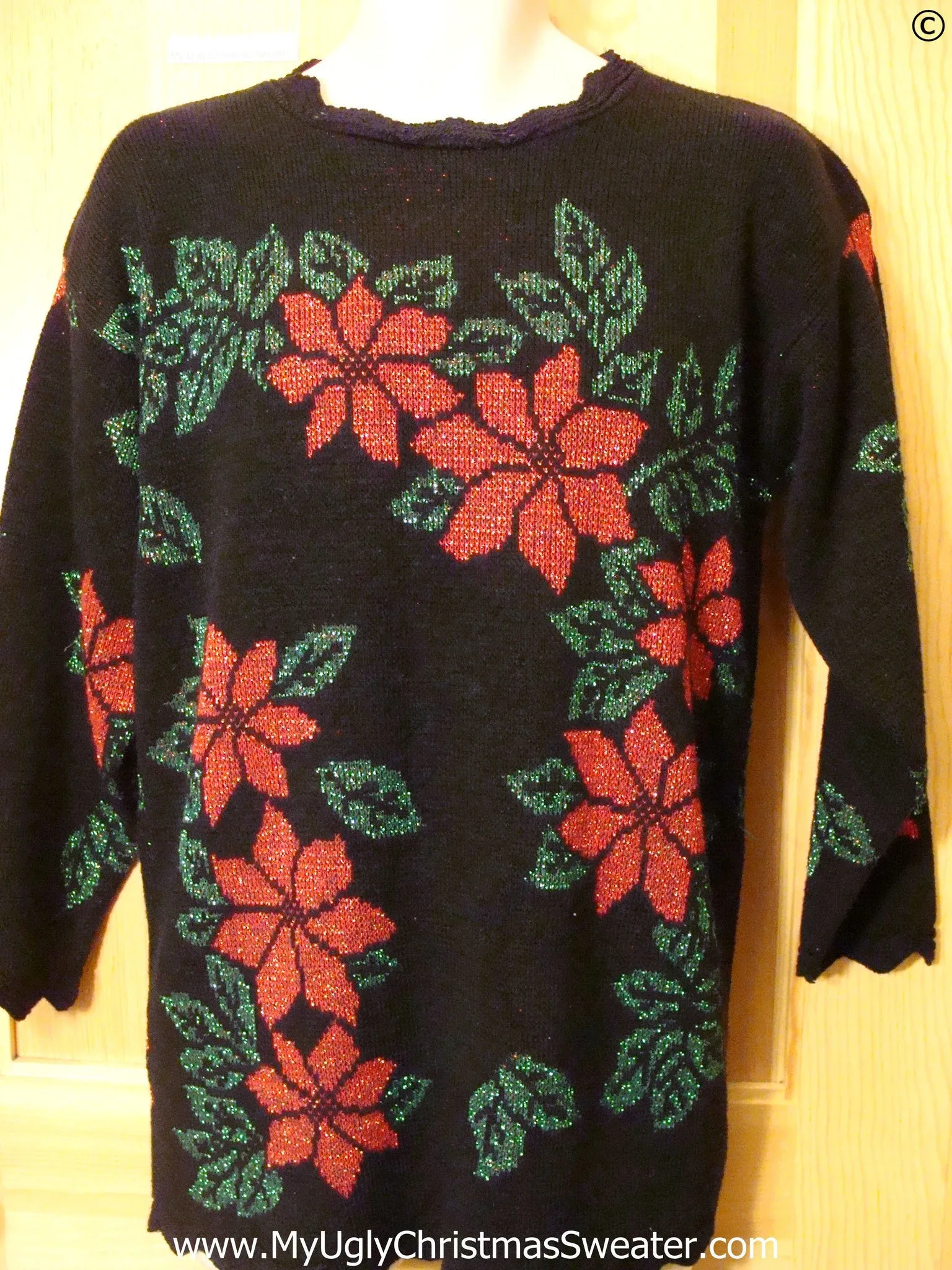 80s Huge Red Poinsettias Best Christmas Sweater