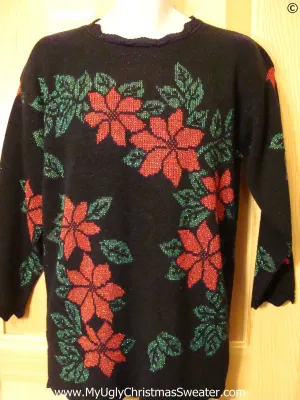 80s Huge Red Poinsettias Best Christmas Sweater