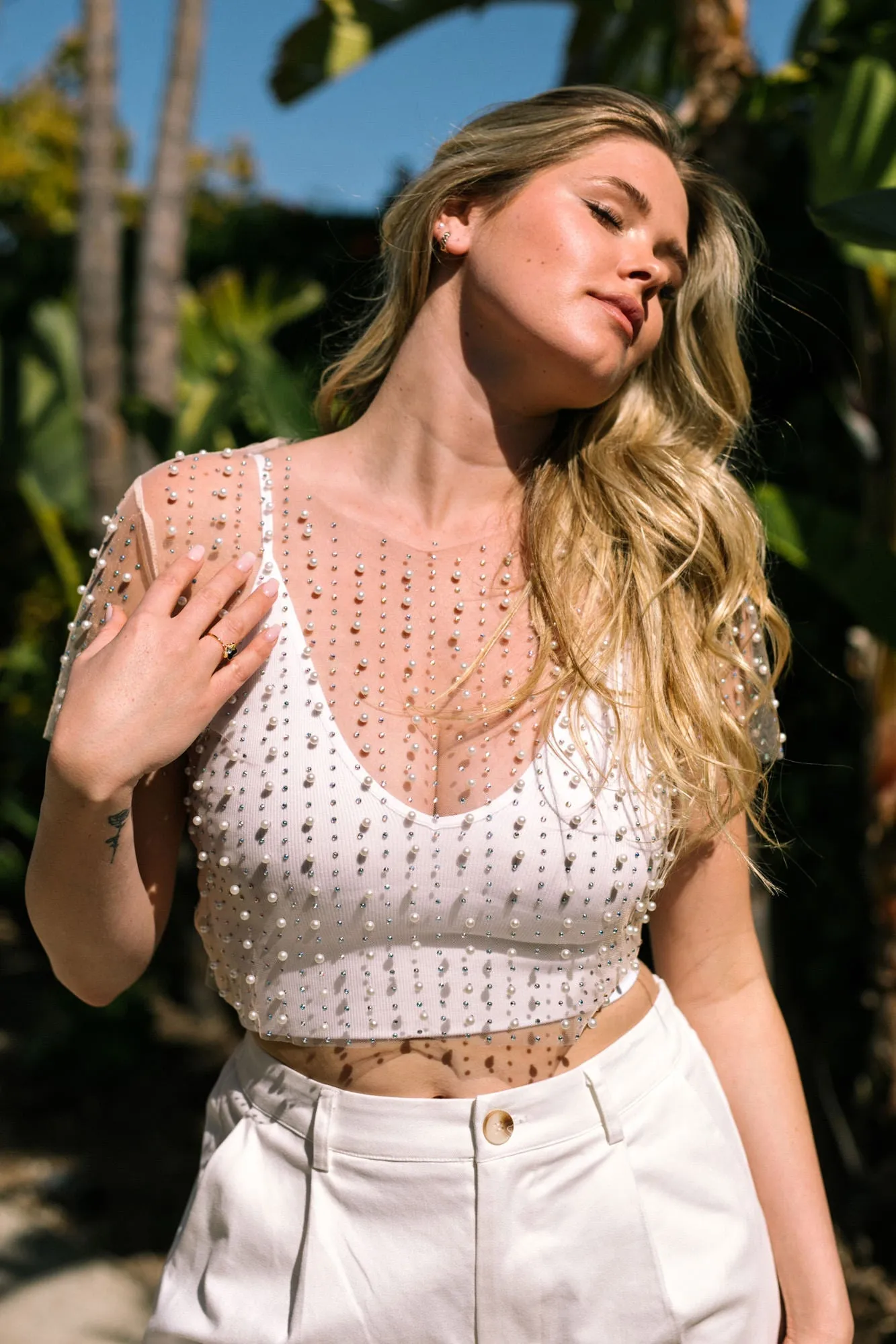 Amaya Embellished Mesh Top
