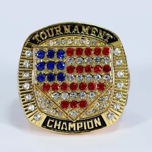 American Flag Home Plate Ring 11 Red-White-Blue/Gold
