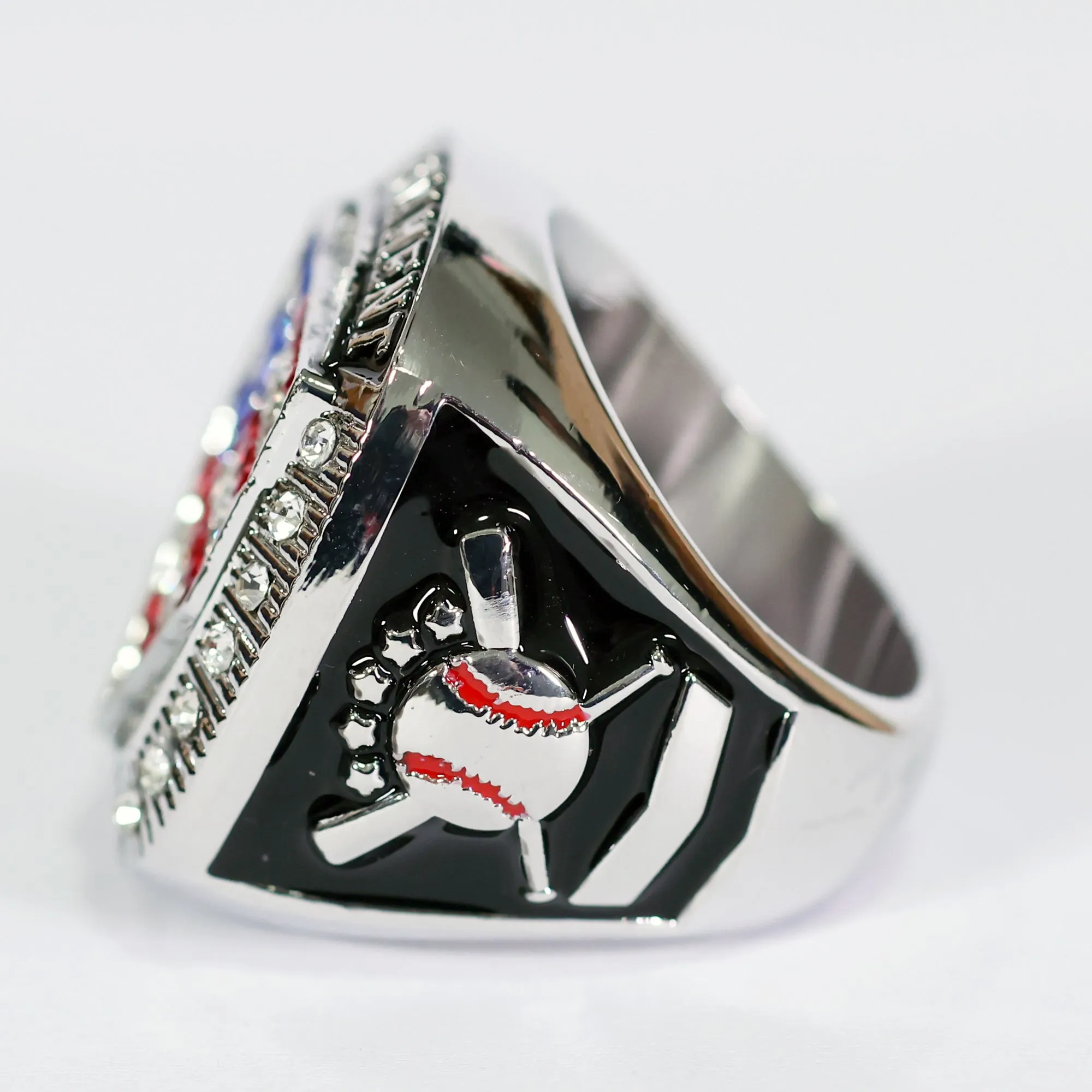 American Flag Home Plate Ring 11 Red-White-Blue/Silver