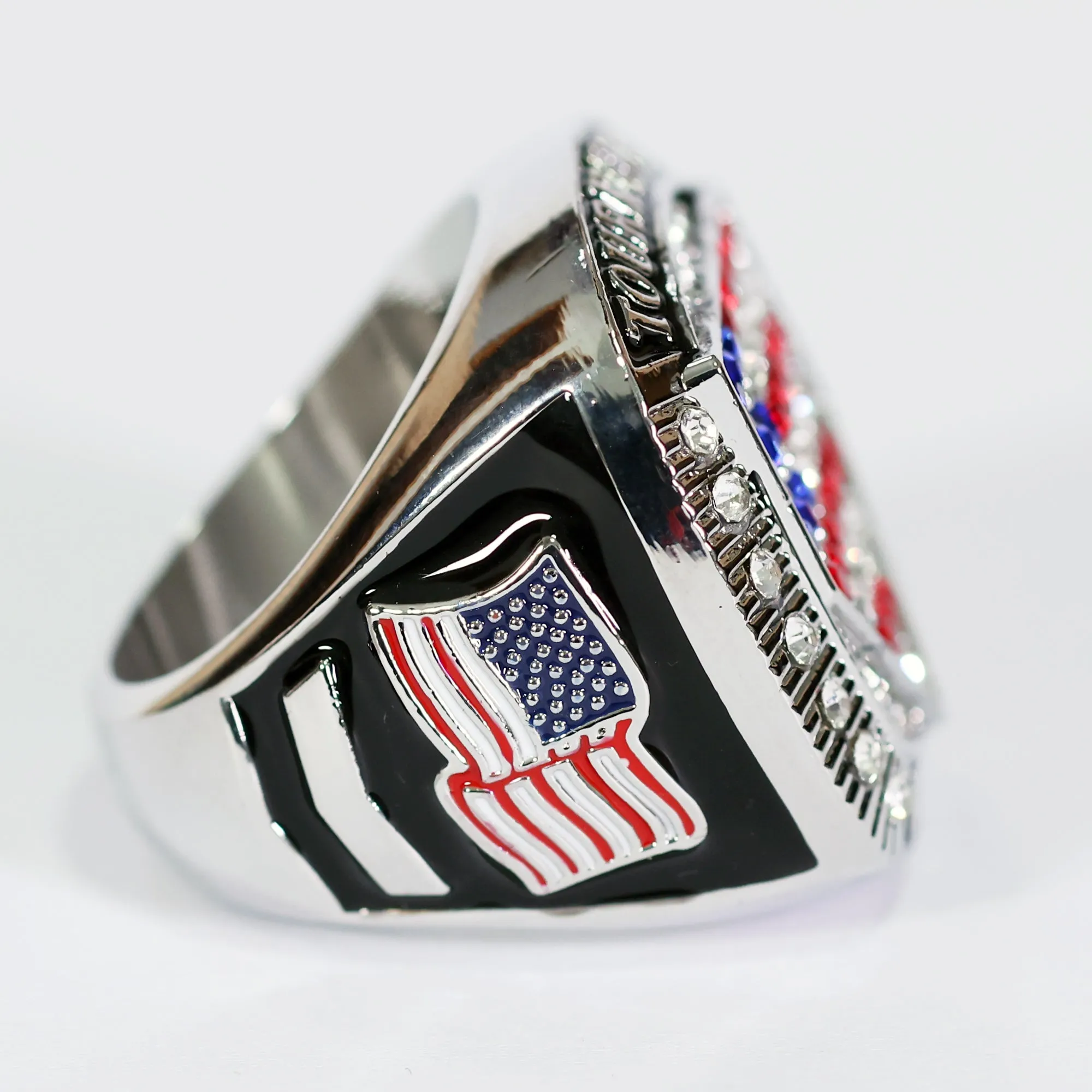 American Flag Home Plate Ring 11 Red-White-Blue/Silver