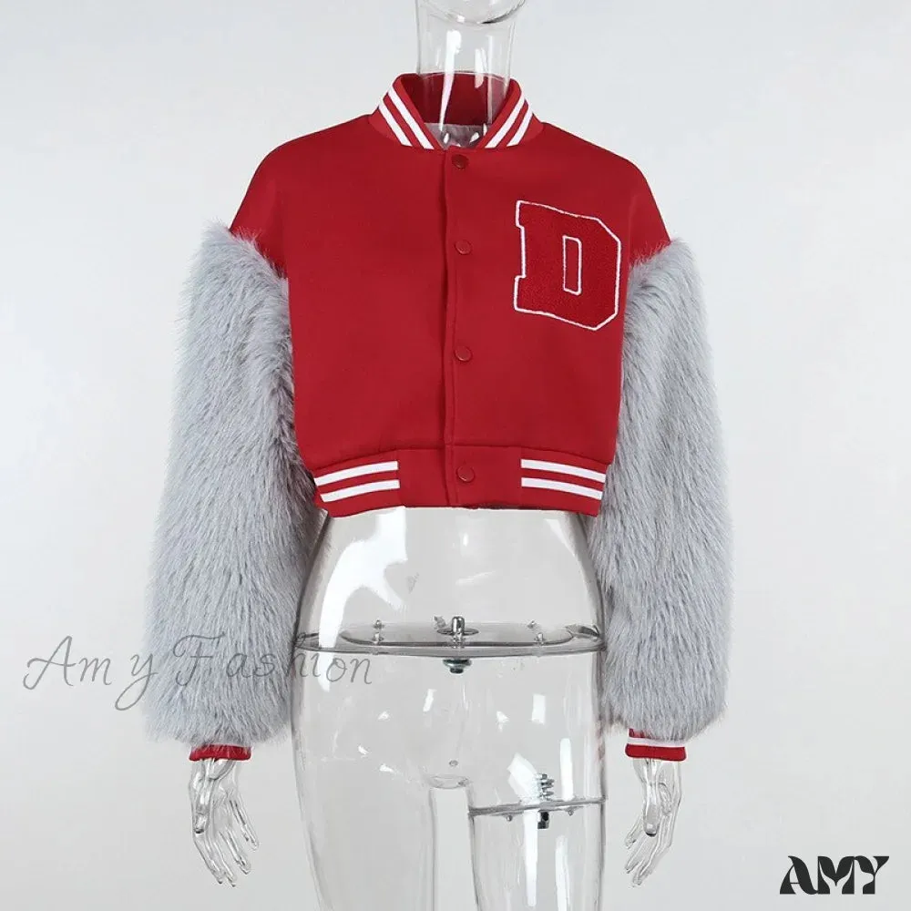 Amy Fashion - Stitching Letters Embroidery Baseball Uniform Jacket