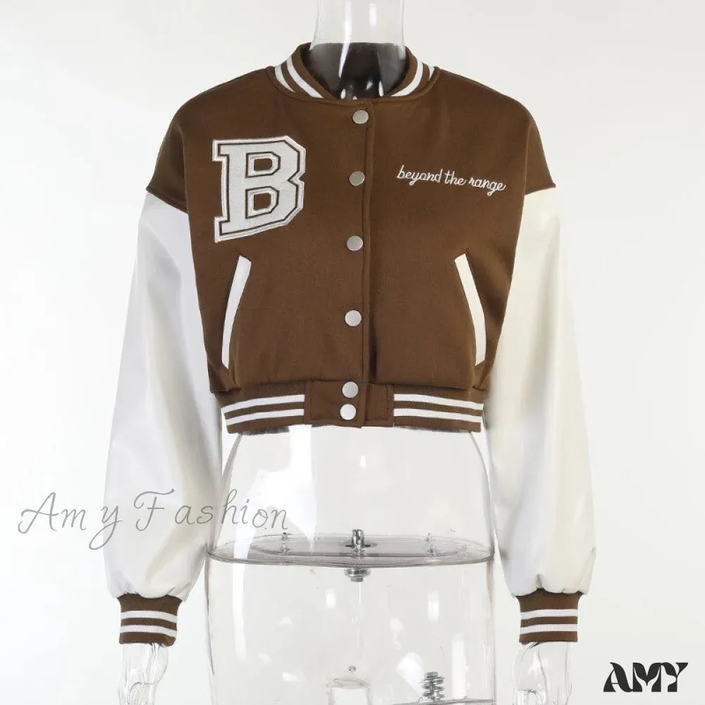 Amy Fashion - Stitching Letters Embroidery Baseball Uniform Jacket