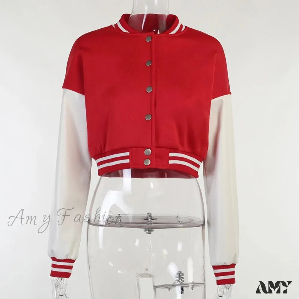 Amy Fashion - Stitching Letters Embroidery Baseball Uniform Jacket