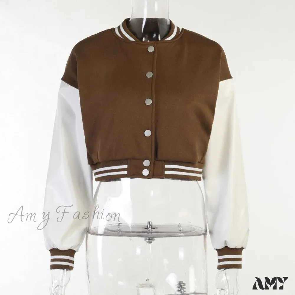 Amy Fashion - Stitching Letters Embroidery Baseball Uniform Jacket