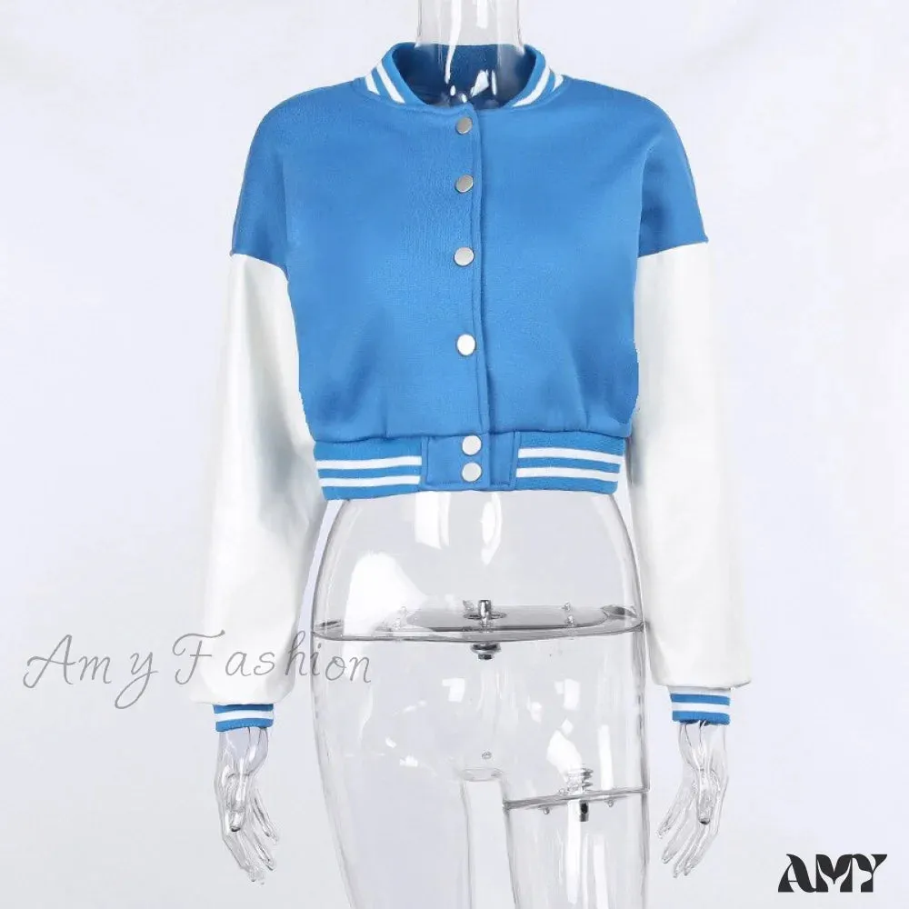 Amy Fashion - Stitching Letters Embroidery Baseball Uniform Jacket