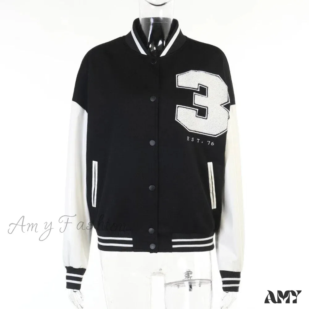 Amy Fashion - Stitching Letters Embroidery Baseball Uniform Jacket