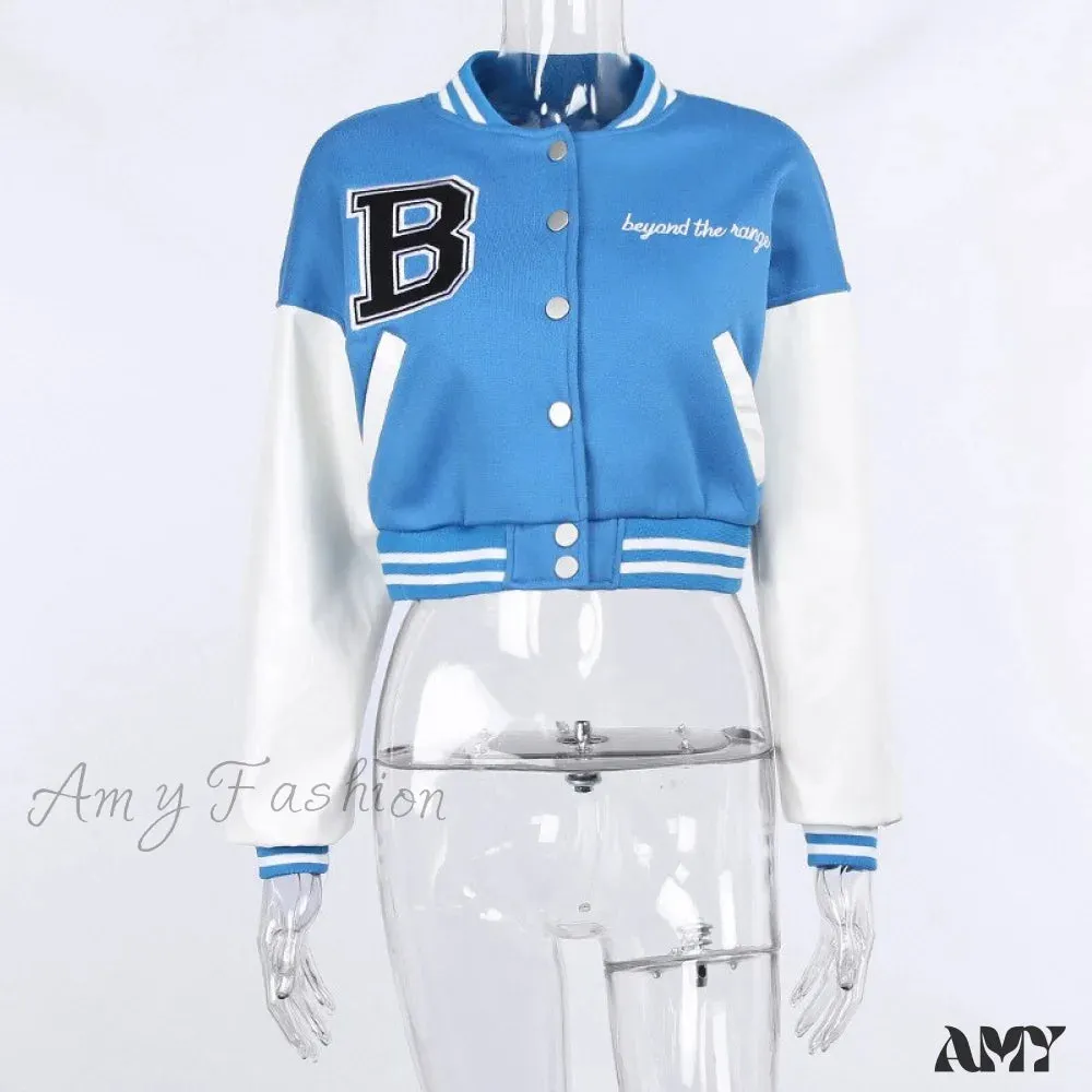 Amy Fashion - Stitching Letters Embroidery Baseball Uniform Jacket