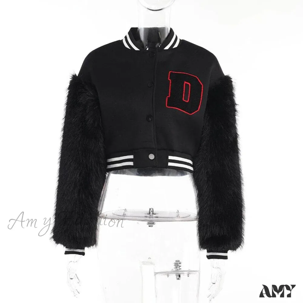 Amy Fashion - Stitching Letters Embroidery Baseball Uniform Jacket