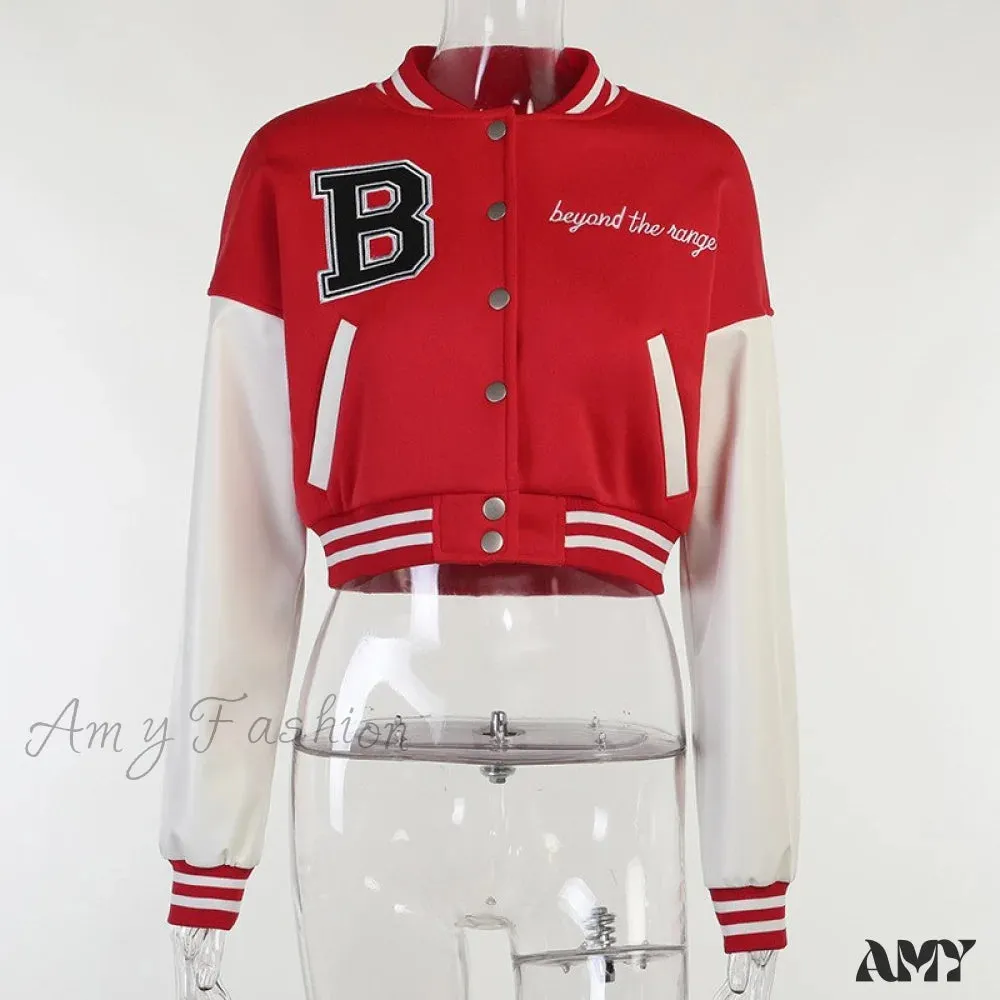 Amy Fashion - Stitching Letters Embroidery Baseball Uniform Jacket