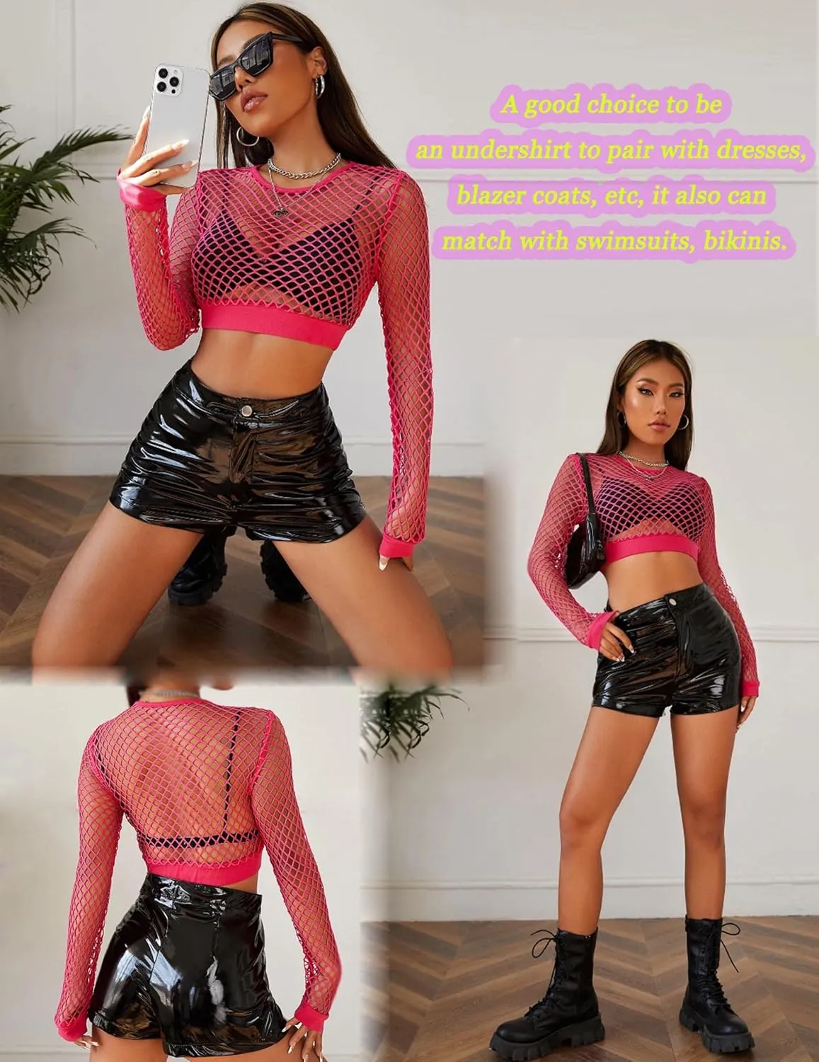 Avidlove Fishnet Top for Women Fishnet Crop Top Long Sleeve Fishnet Shirt Fishnet Long Sleeve Top