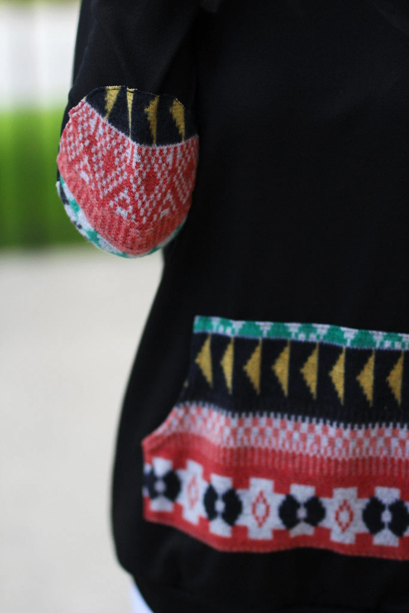 Black Hoodie With Tribal Print Detail