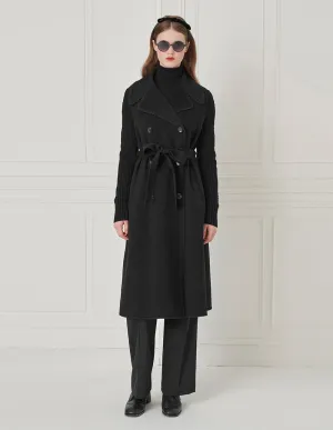 BORA AKSU Lapel Knitted-Sleeve Splicing Double-Breasted Coat