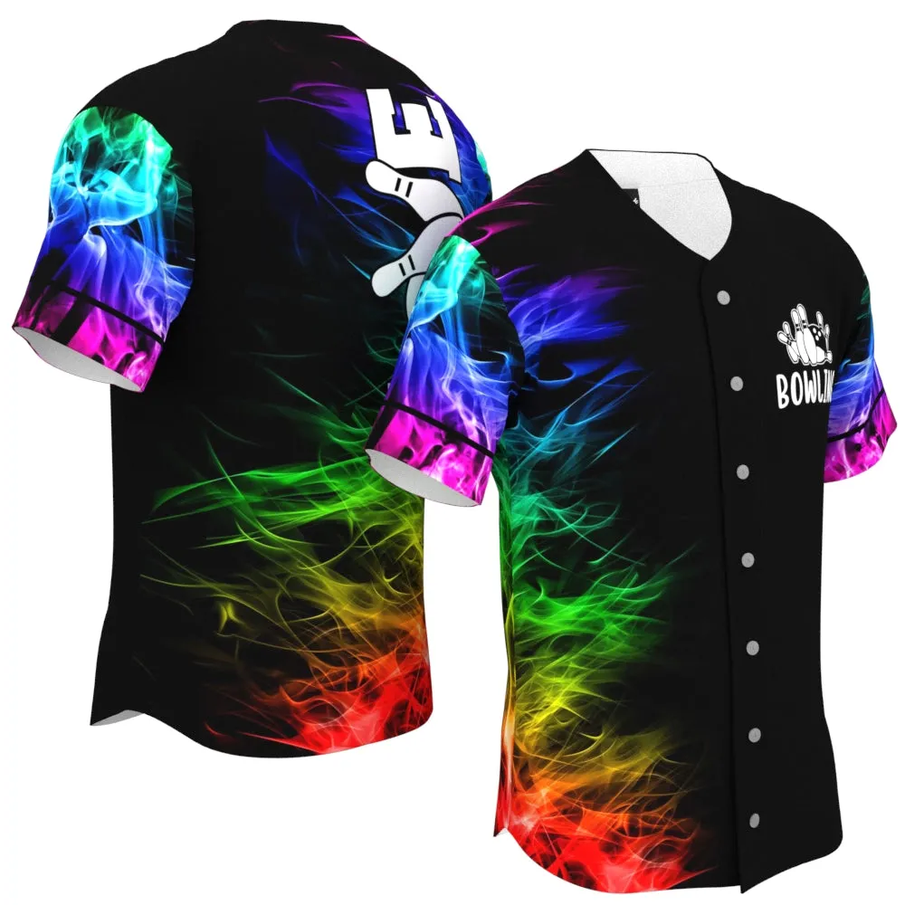 Bowling Love Colorful Smoke Flame Baseball Jersey, Gift for Bowler