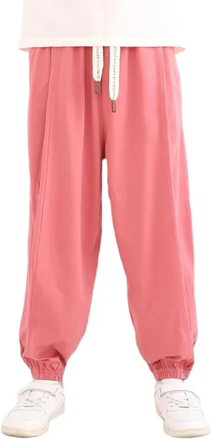 Boys Girls 100% Cotton Lightweight Pants Pull On Joggers Active Pants for Kids