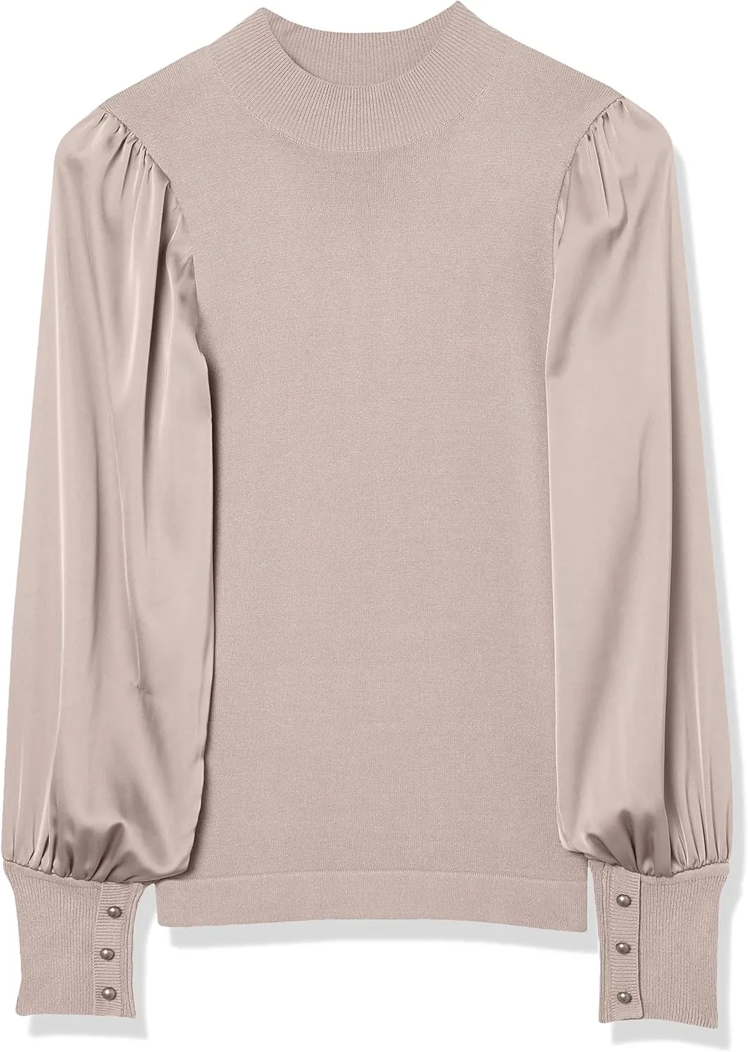 Cable Stitch Women's Satin-Sleeve Sweater Top - Mock Neck Contrast Long Sleeve Pullover Top