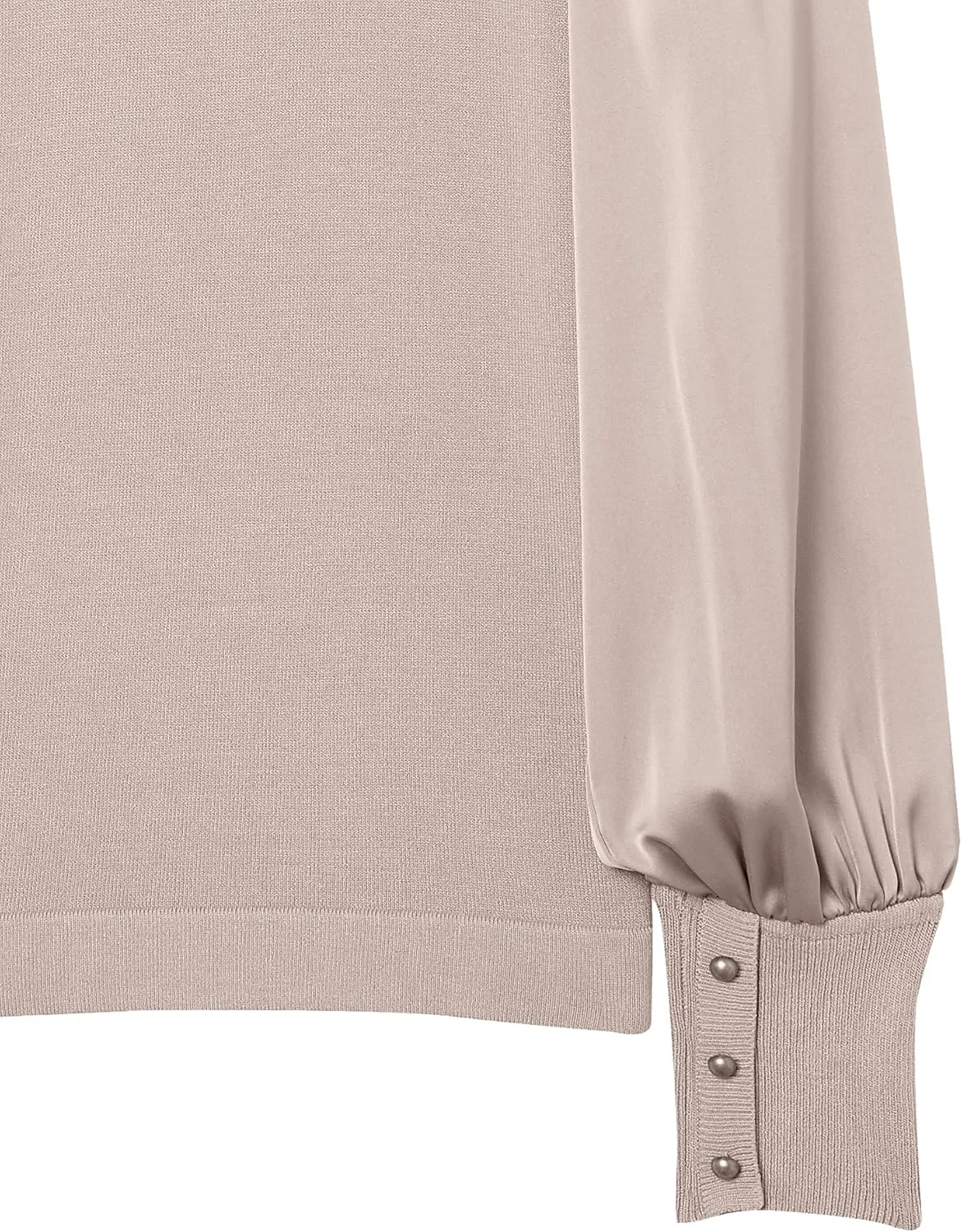 Cable Stitch Women's Satin-Sleeve Sweater Top - Mock Neck Contrast Long Sleeve Pullover Top
