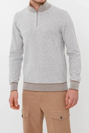 Cashmere Silk Sweater in Grey Melange and Sepia