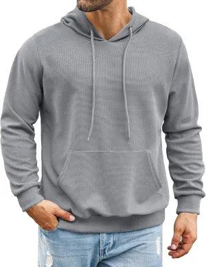 COOFANDY Men's Hooded Sweatshirts Long Sleeve Casual Pullover Hoodie Waffle Knit Sweatshirt with Pocket