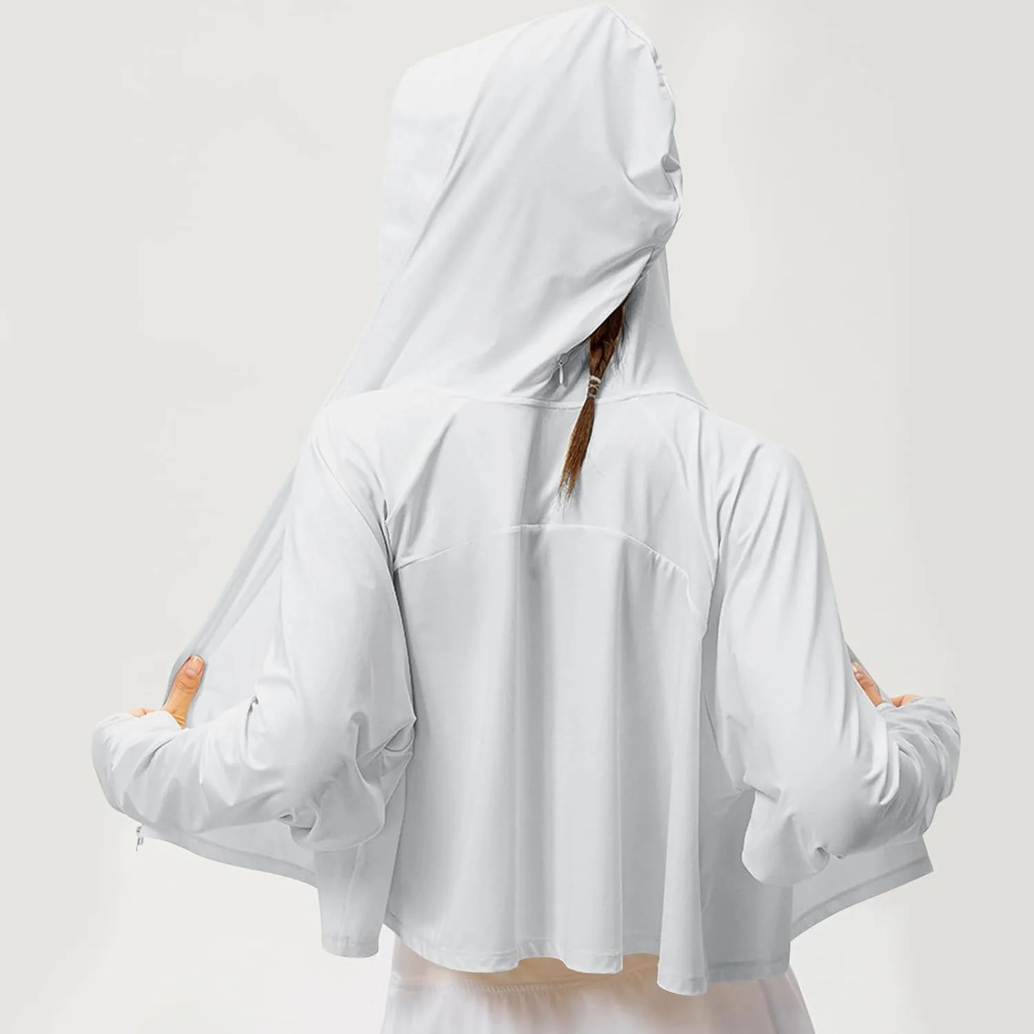 Crop Sun Protection Jacket for Women Long Sleeve Zipper Quick Dry Outdoor Hiking Hooded Jackets with Pocket