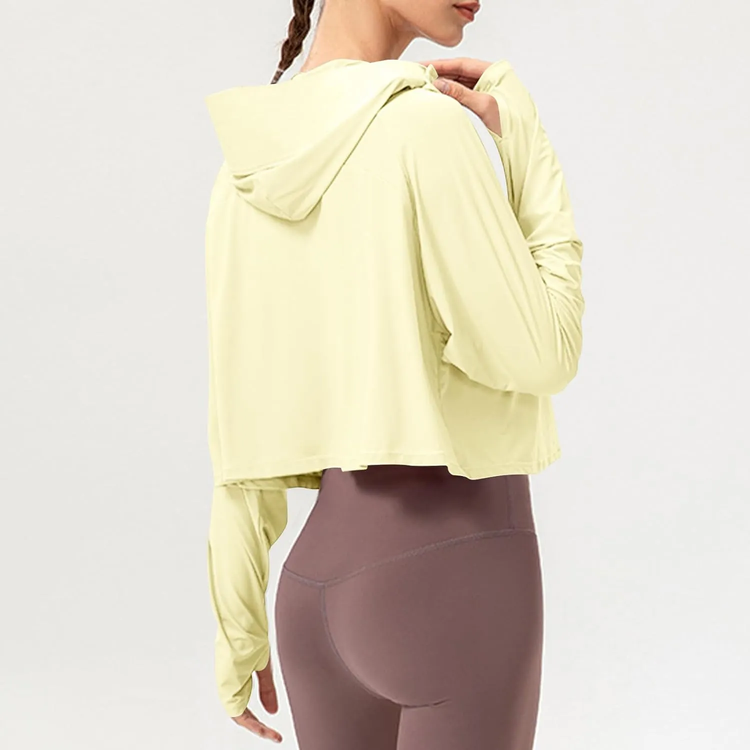 Crop Sun Protection Jacket for Women Long Sleeve Zipper Quick Dry Outdoor Hiking Hooded Jackets with Pocket