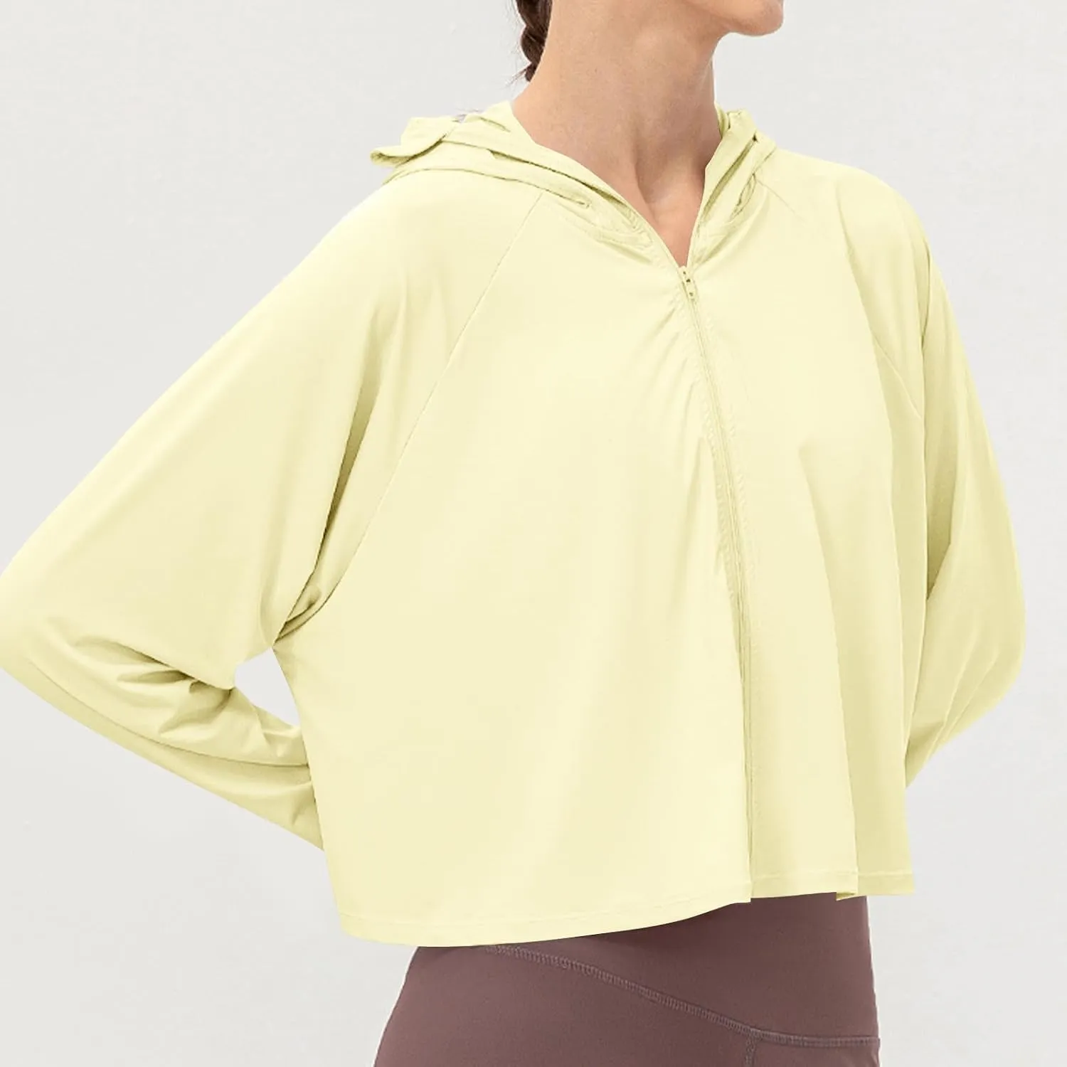 Crop Sun Protection Jacket for Women Long Sleeve Zipper Quick Dry Outdoor Hiking Hooded Jackets with Pocket