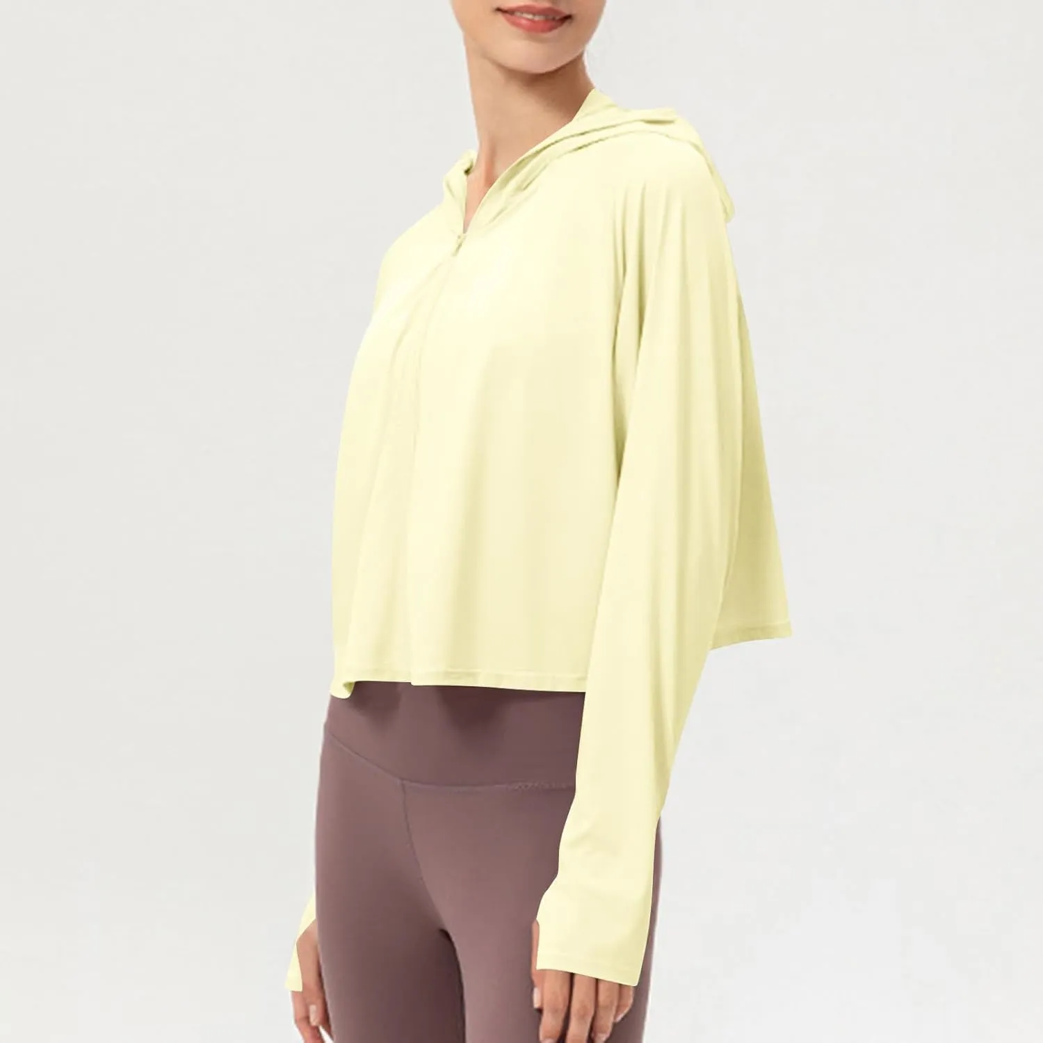 Crop Sun Protection Jacket for Women Long Sleeve Zipper Quick Dry Outdoor Hiking Hooded Jackets with Pocket
