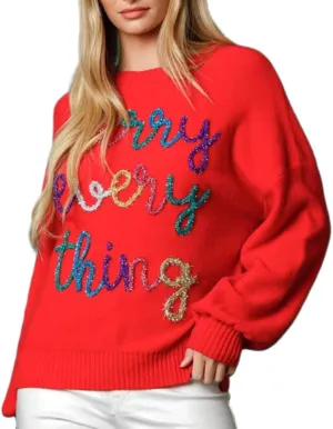 DSORVICD Women Glitter Christmas Sweater Sequin Long Sleeve Knit Pullover Ugly Graphic Oversized Holiday Sweater Streetwear