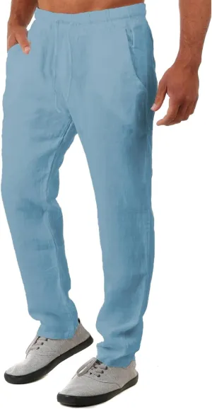 FANARCHER Mens Lightweight Cotton Linen Pants Casual Trousers Drawstring Yoga Beach Pants with Pockets