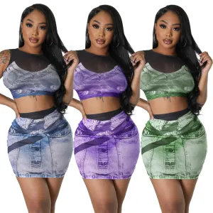 fashion and sexy mesh printing two-piece set AY2767