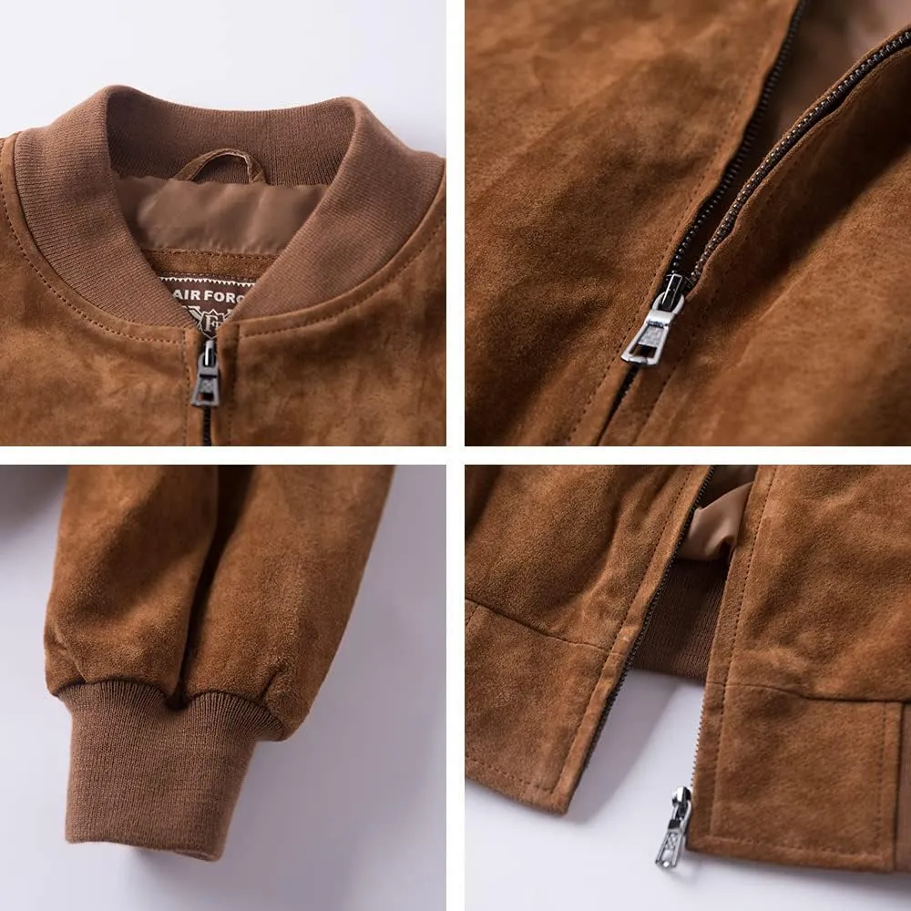 FLAVOR Men's Leather Baseball Jacket Vintage Suede Pigskin