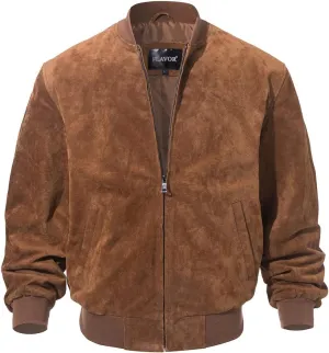 FLAVOR Men's Leather Baseball Jacket Vintage Suede Pigskin