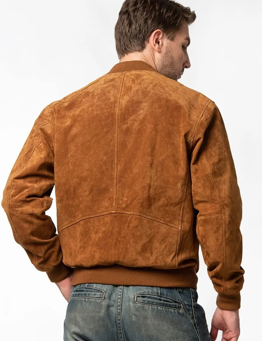 FLAVOR Men's Leather Baseball Jacket Vintage Suede Pigskin