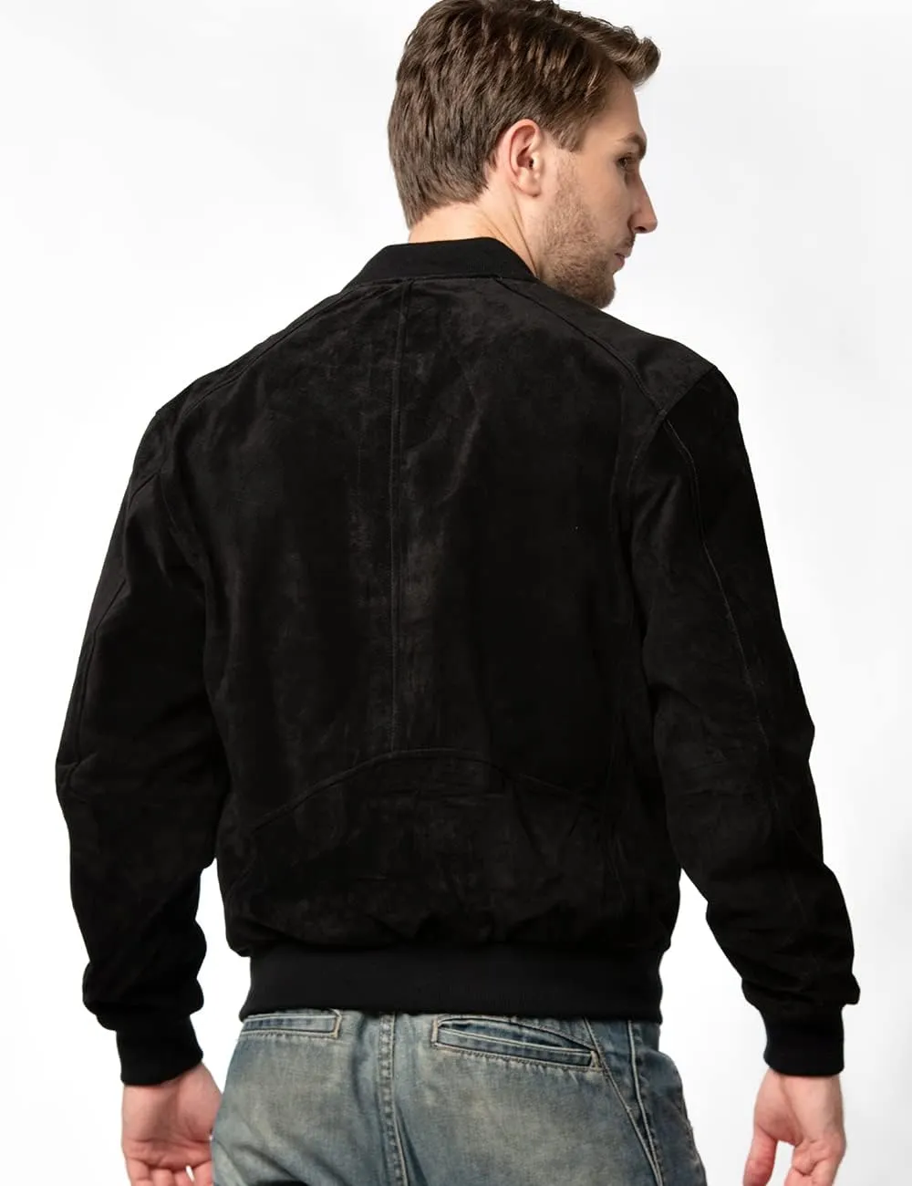 FLAVOR Men's Leather Baseball Jacket Vintage Suede Pigskin