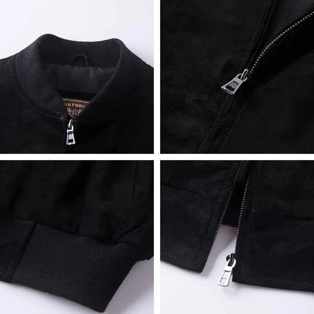FLAVOR Men's Leather Baseball Jacket Vintage Suede Pigskin