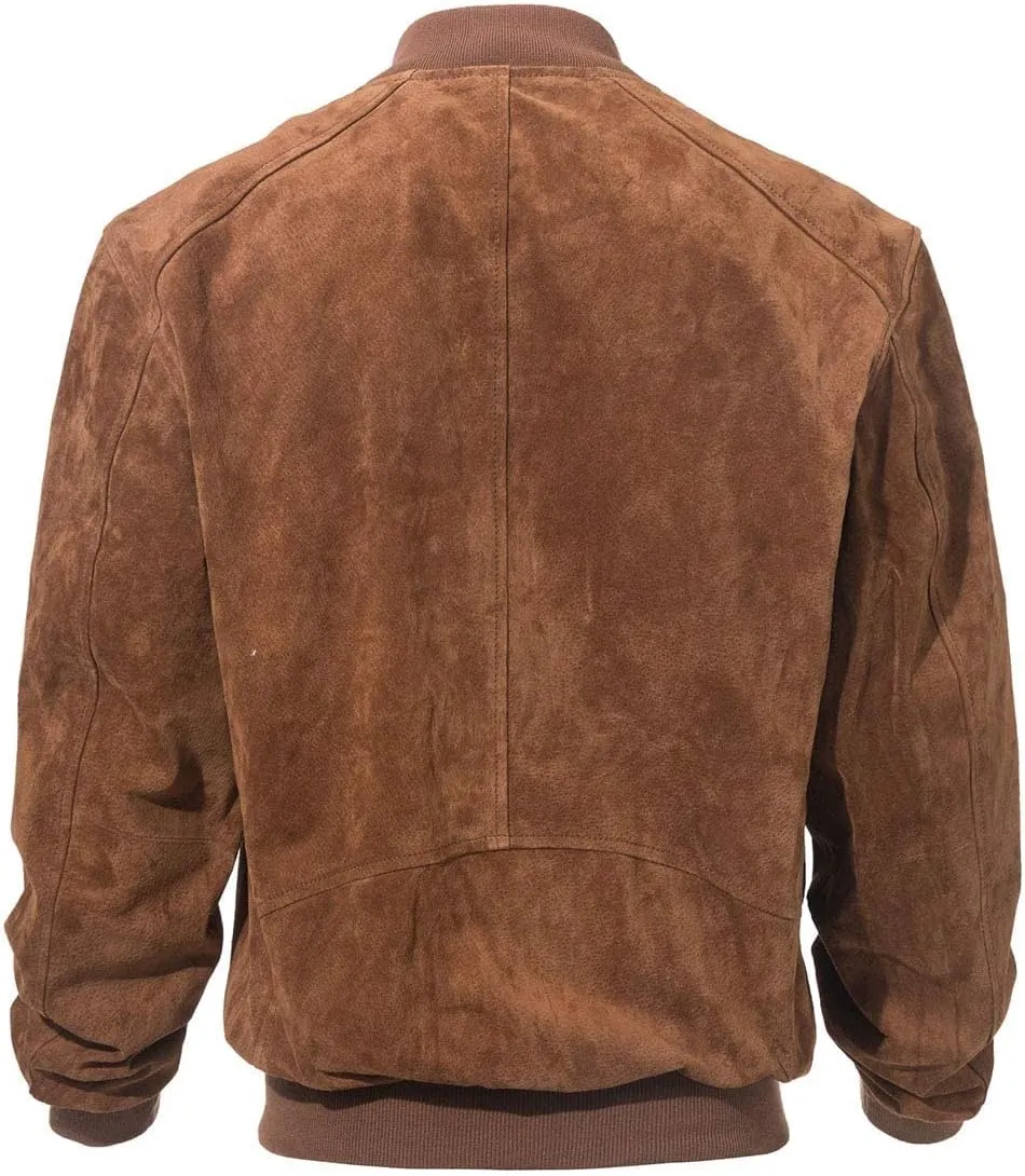 FLAVOR Men's Leather Baseball Jacket Vintage Suede Pigskin