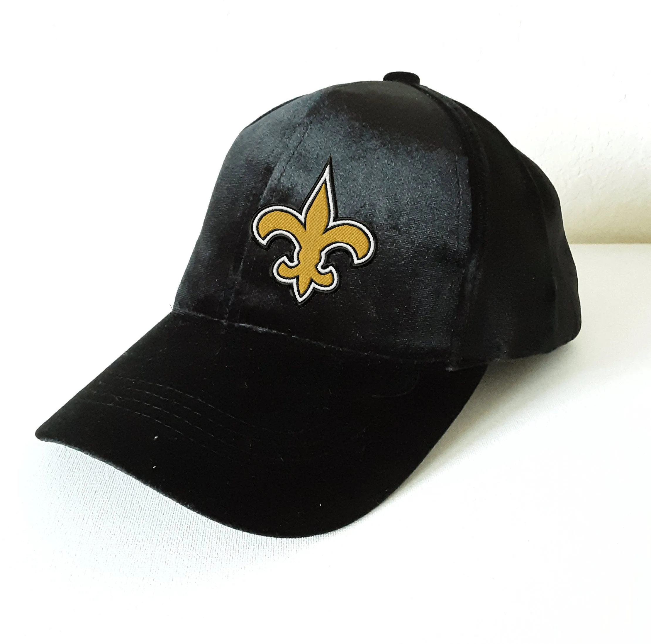Fleur De Lis/Black n Gold Embroidery Solid Velvet Baseball Cap
