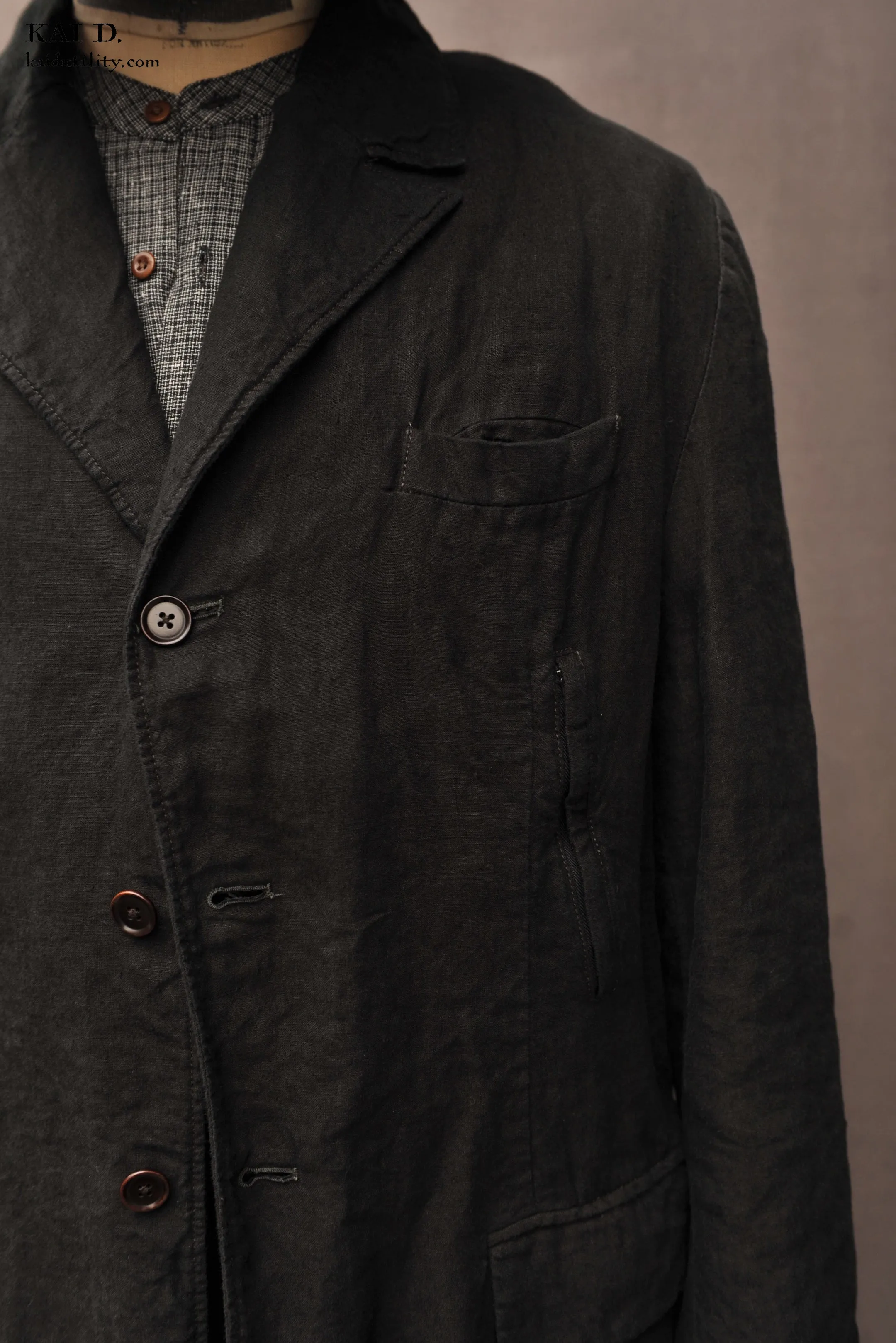 Garment Dyed Linen Shelby Coat - Black - M, L