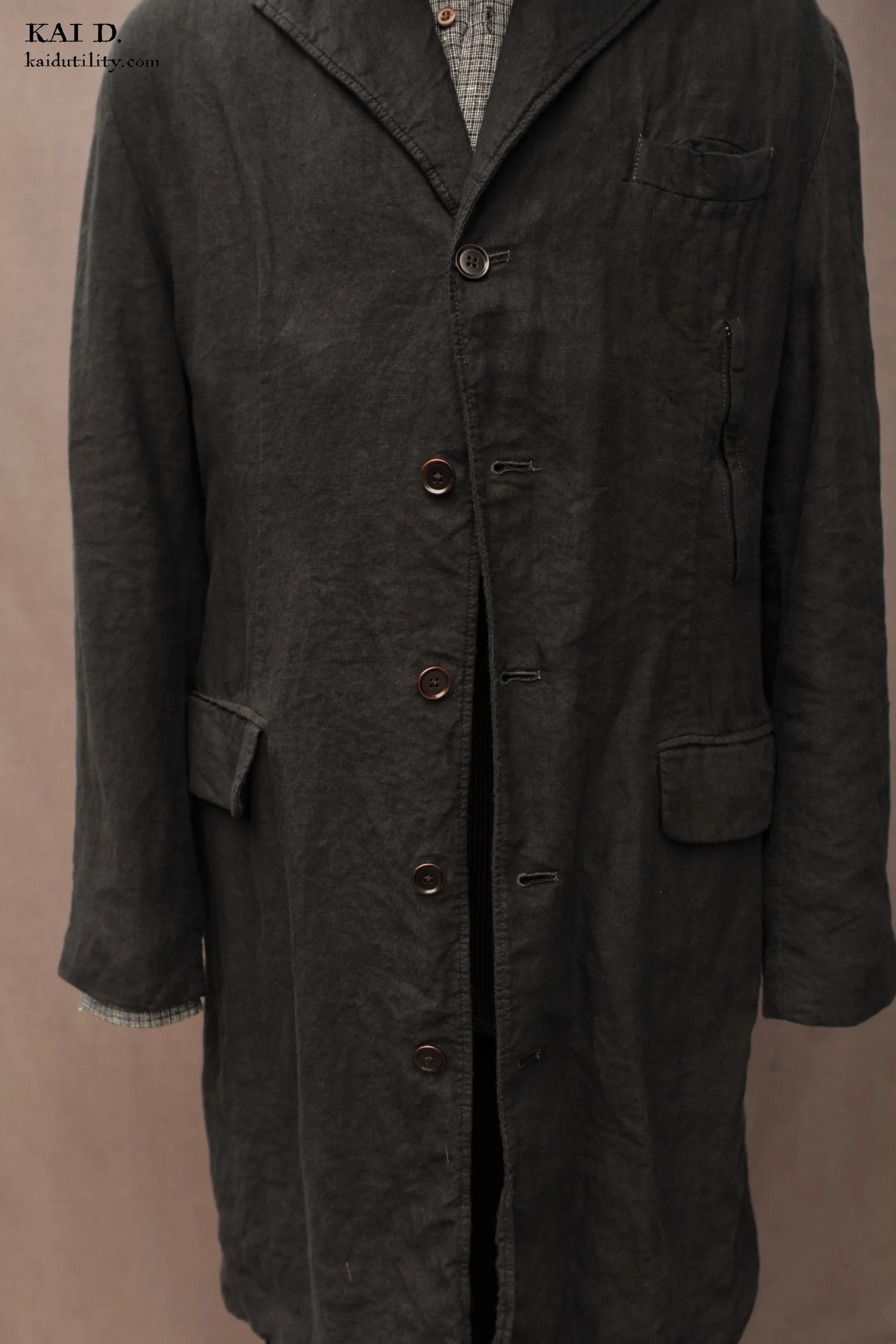 Garment Dyed Linen Shelby Coat - Black - M, L
