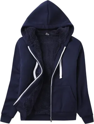 GEEK LIGHTING Hoodies for Women Sherpa Lined Jacket Winter Fleece Lining Zip Up Sweatshirt