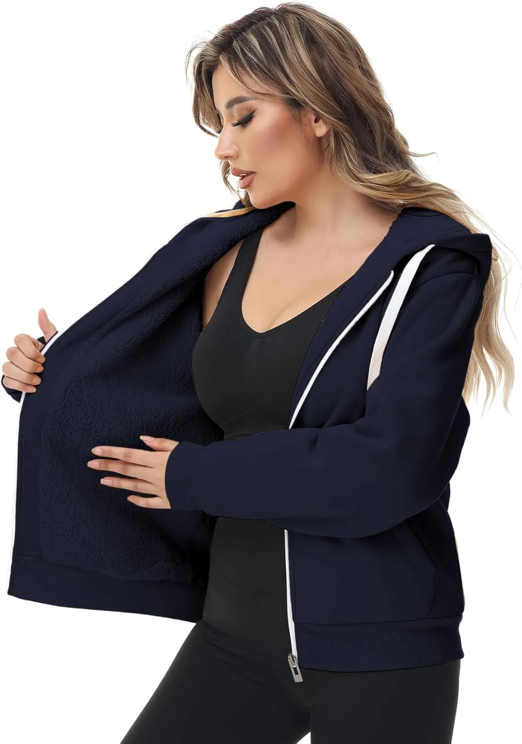 GEEK LIGHTING Hoodies for Women Sherpa Lined Jacket Winter Fleece Lining Zip Up Sweatshirt