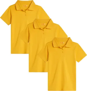 Girls' School Uniform Polo Shirt - 3 Pack Short Sleeve Picot Collar Polo - Interlock Soft Polo for Girls (4-16)