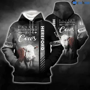 Hereford Cattle Lovers Easily Distracted By Cows 3D Hoodie Farm Lover Apparel Animal Hoodie Men Women