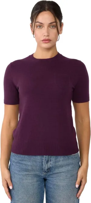JENNIE LIU Womens 100% Cashmere Crewneck Short Sleeve Sweater