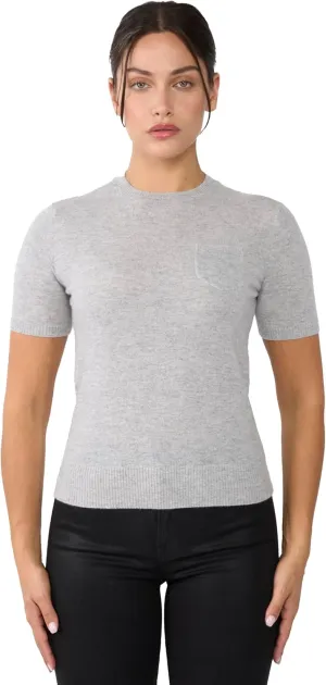 JENNIE LIU Womens 100% Cashmere Crewneck Short Sleeve Sweater