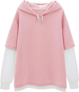 KEEVICI Pullover Sweatshirts for Women Cute Strawberry Cow Print Hoodie Casual Fuzzy Top