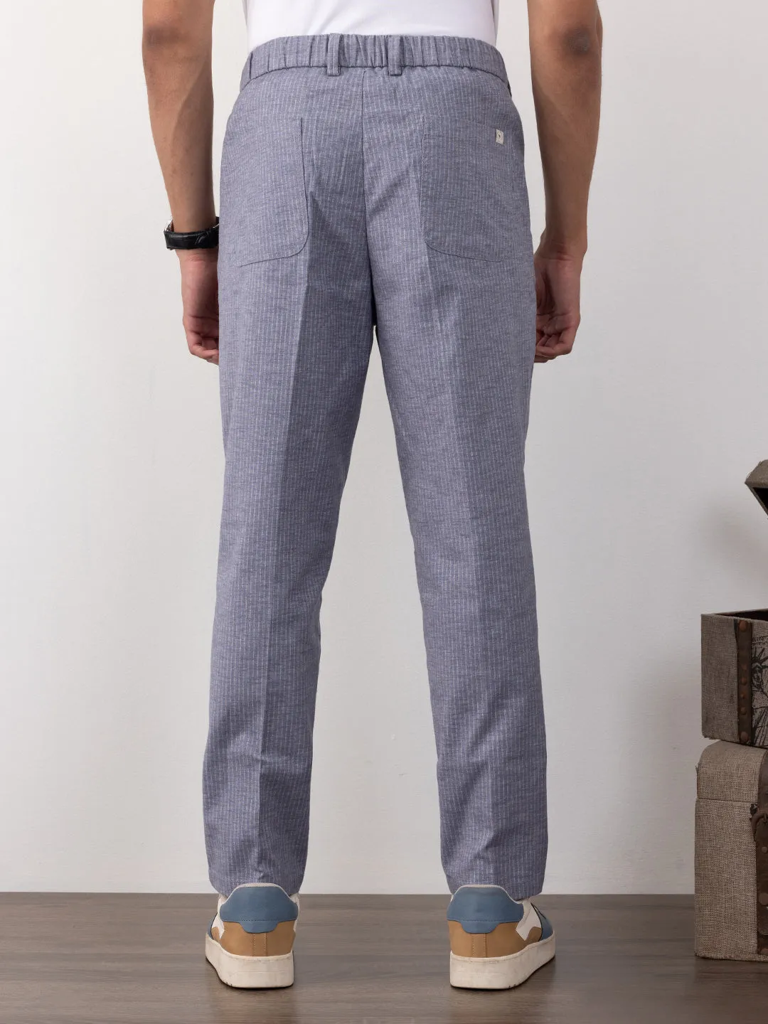 Light Blue Striped Loose Pants